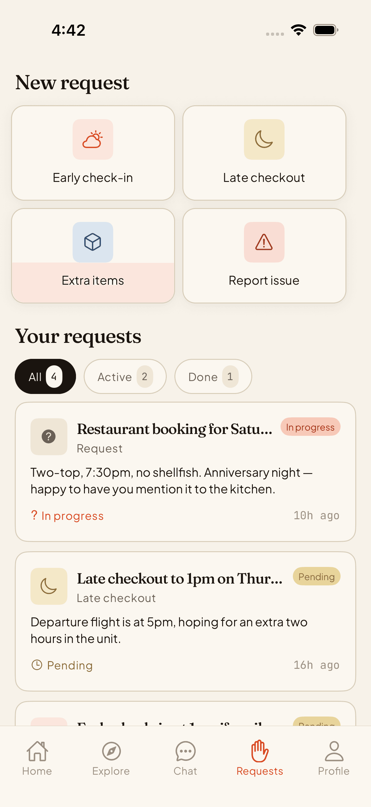 Guest requests — late checkout, extra items, check-in tweaks