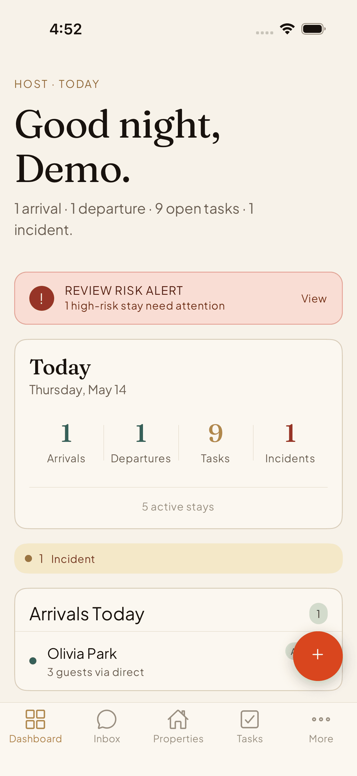Host command center — today across every property