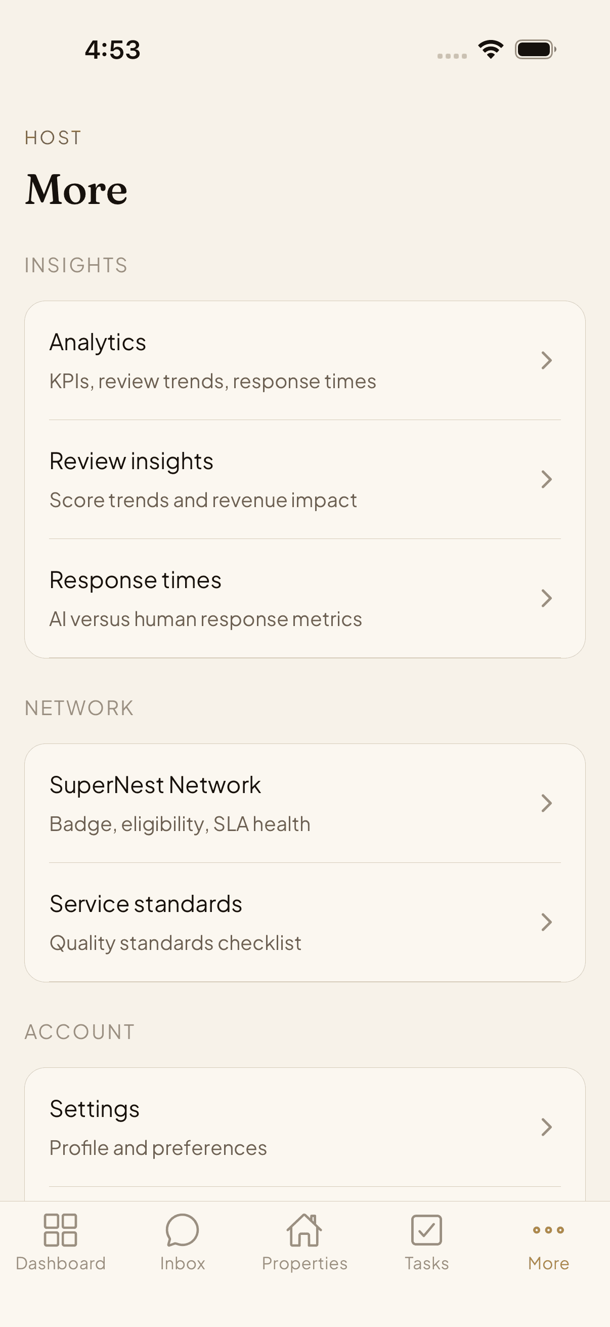 Host more menu