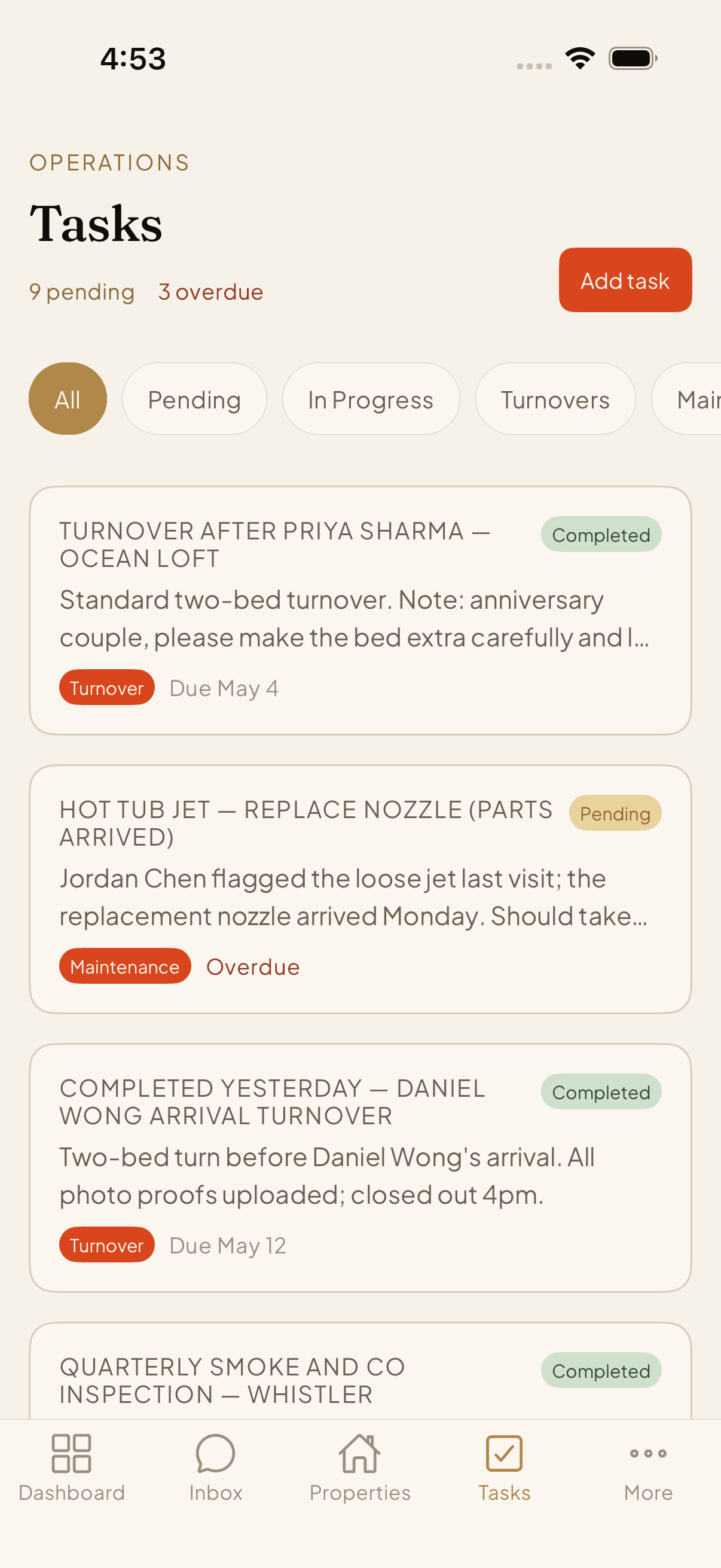 Host tasks — turnovers, repairs, and arrival prep